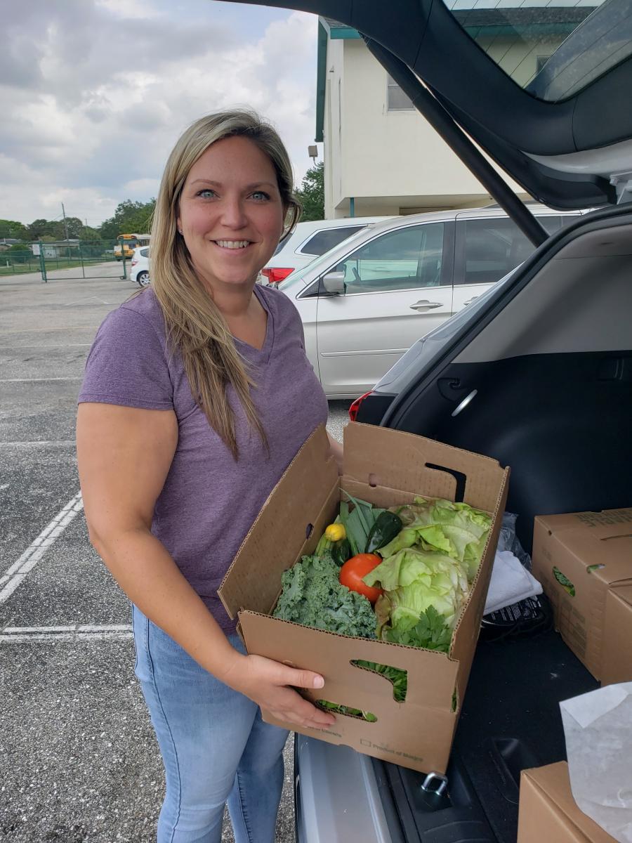 Bonnie Benjamin with Worden Farm veggie box