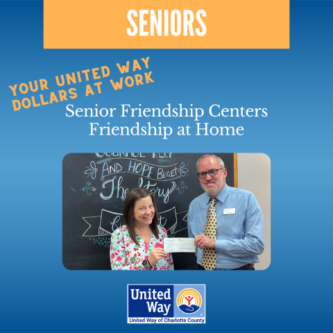 Angie Matthiessen presenting check to Senior Friendship Centers