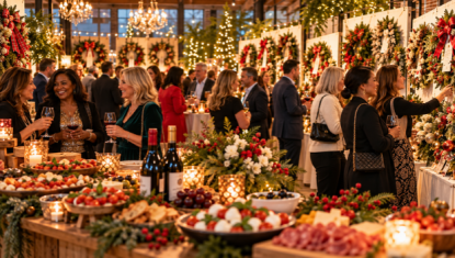 People viewing wreaths